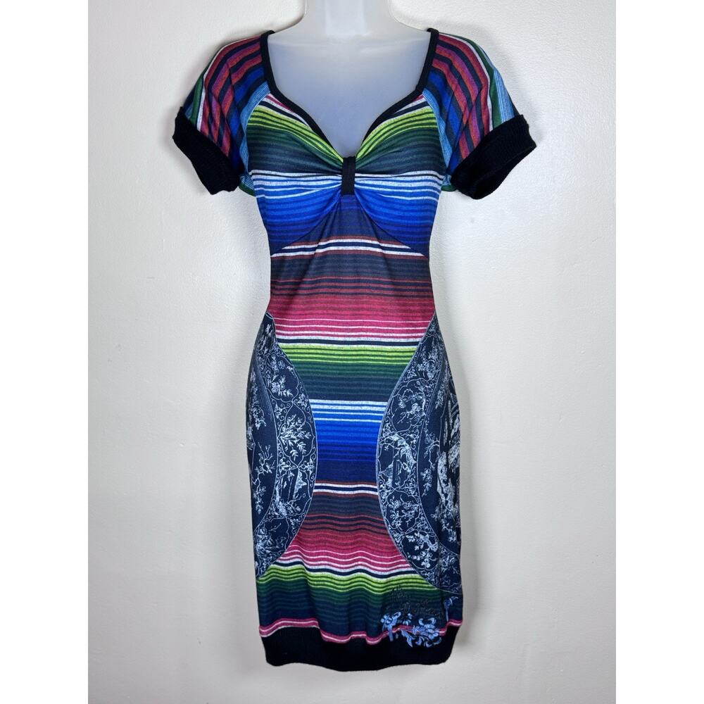 Desigal Womens Sweater Dress Mixed Print Bohemian Art To Wear Embroidered XL